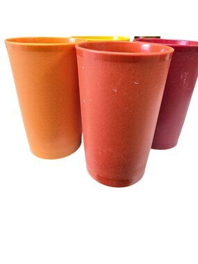 4 vintage Tupperware 12 oz harvest-color stackable plastic tumblers 1320-8